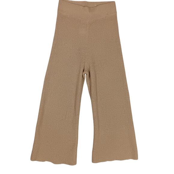 MOD REF Ribbed Knit Pants Nude Size Medium High Rise Crop Length Elastic Waist - Picture 7 of 14